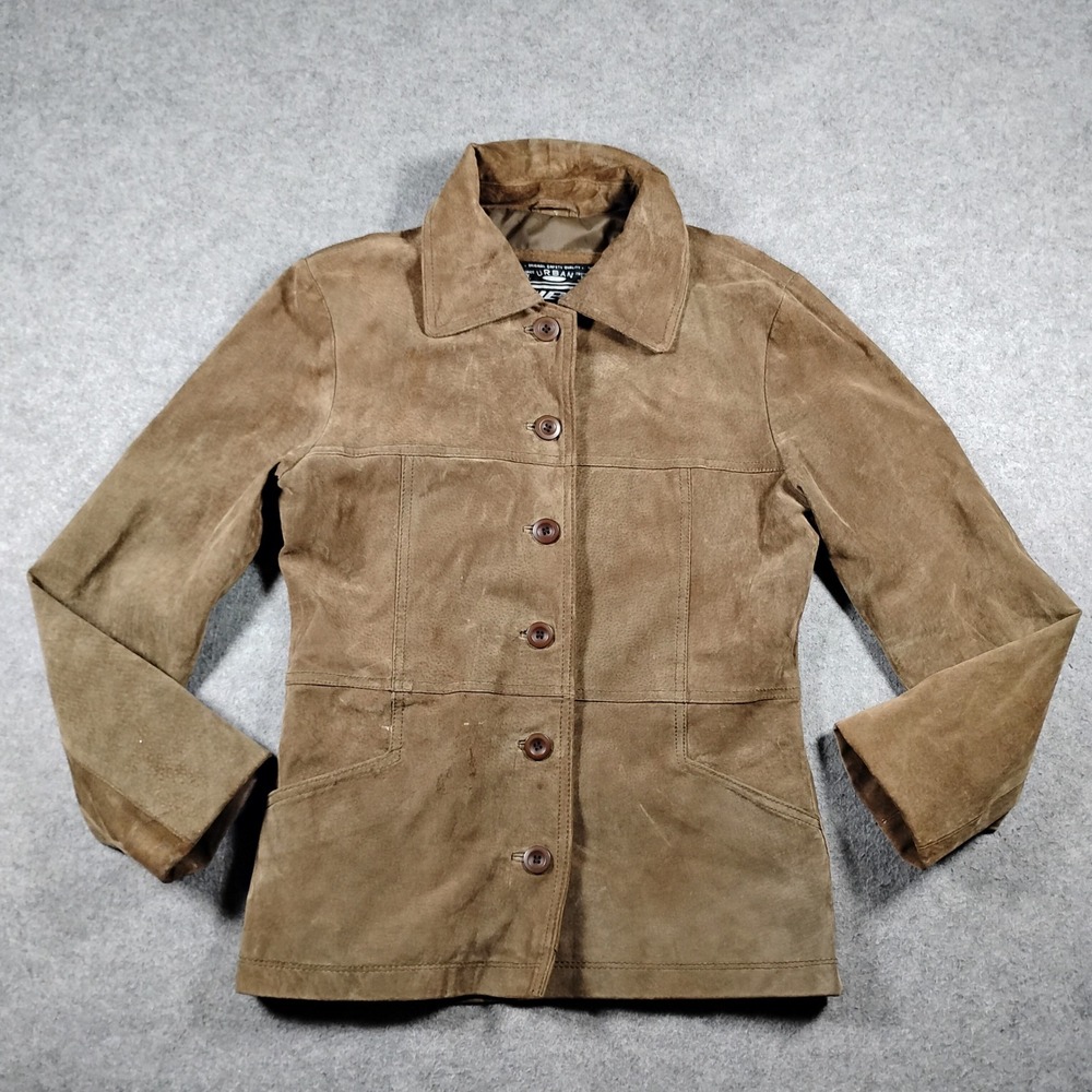 Urban Vibe Womens Brown Suede Leather Button Front Collared Jacket Size M